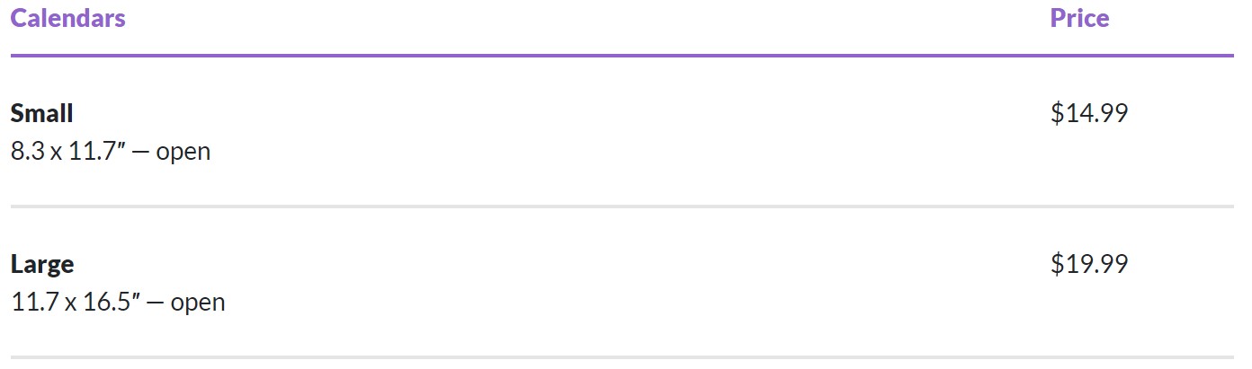 How much does a Calendar costs? PastBook Help Center